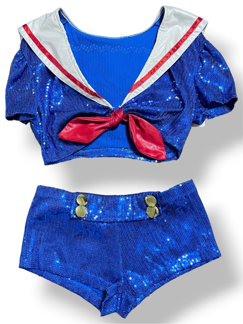 Leg Avenue Blue Sequin Sailor Crop Top & Shorts Costume